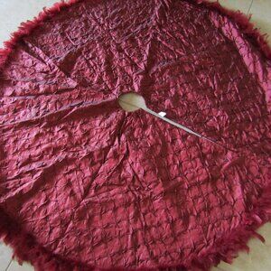 Stunning Burgundy Christmas Tree Skirt , Full size, fun feathered edge